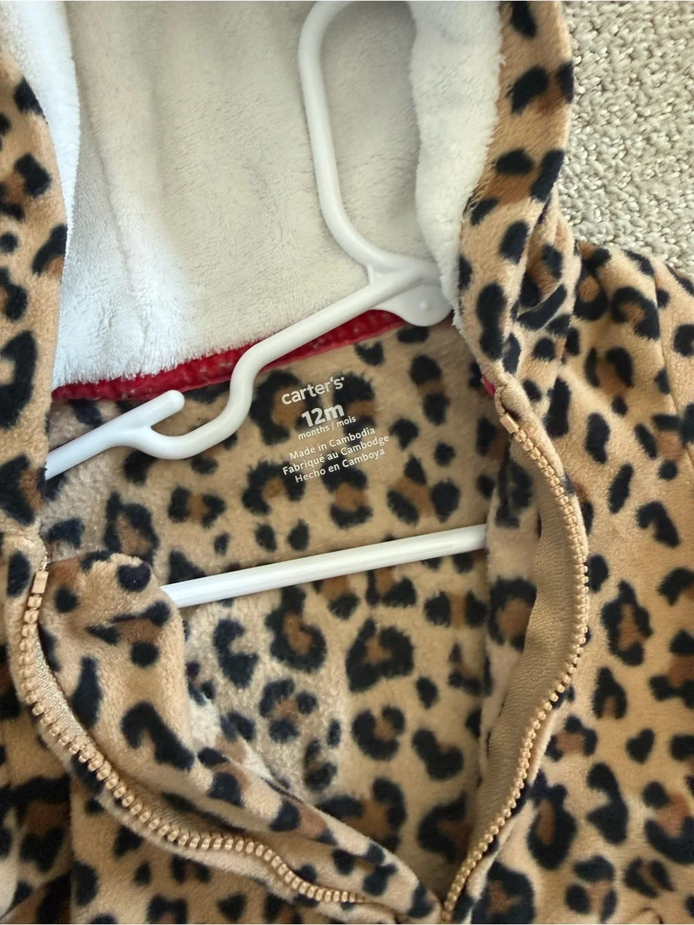 Carter's Leopard Hooded Fleece One-Piece Footies - Tan & Black